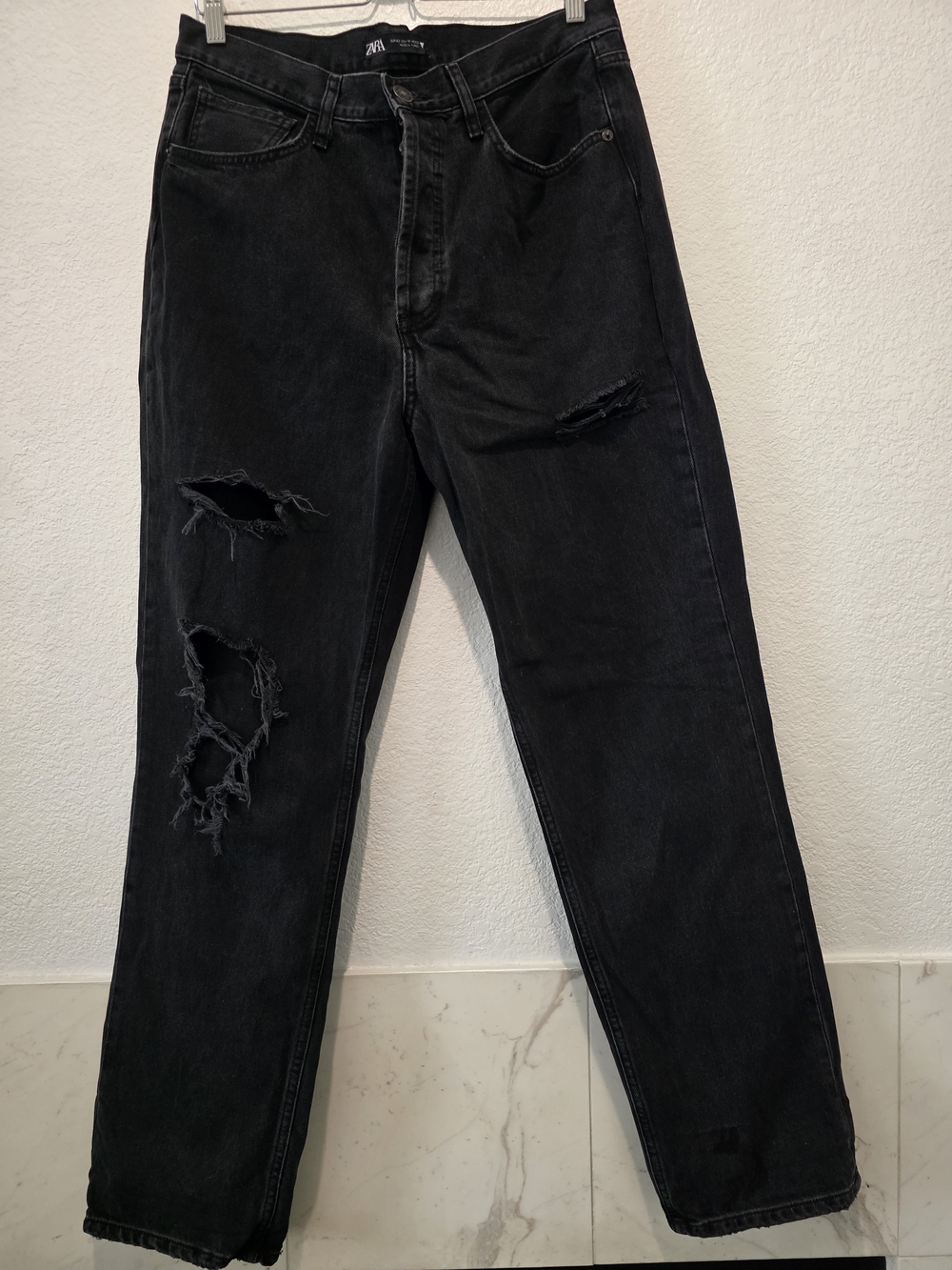 Zara Black Distressed Boot Cut Jeans 2000s